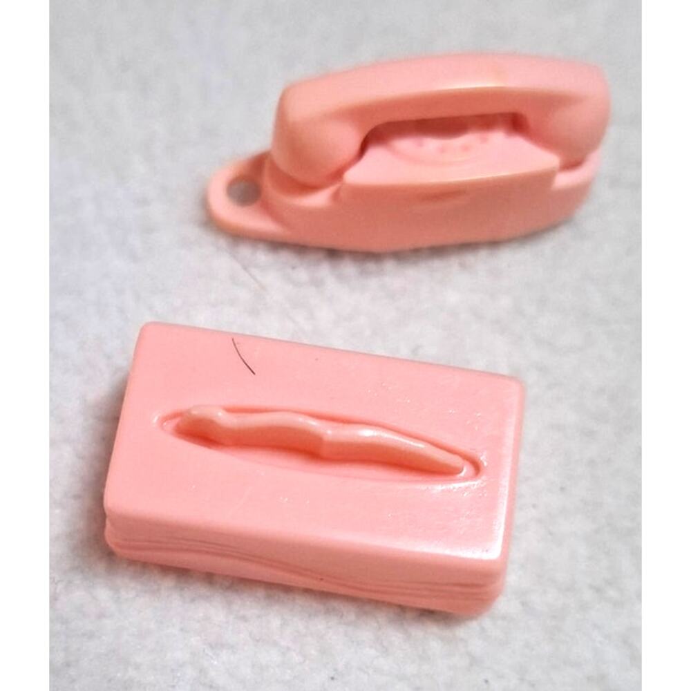 Vtg Barbie Size 1/6 Scale Pink Princess Phone Keychain Tissue Box Miniature Toy